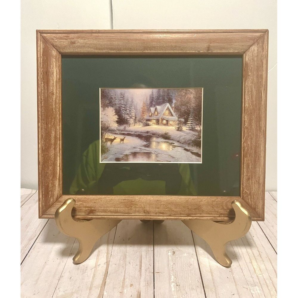 Thomas Kinkade Deer Creek Cottage Wood Framed Matted Signed Print 1995
